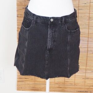 Abercrombie & Fitch Distressed Black Denim Mini Skirt 31/12 Raw Hem Natural Rise